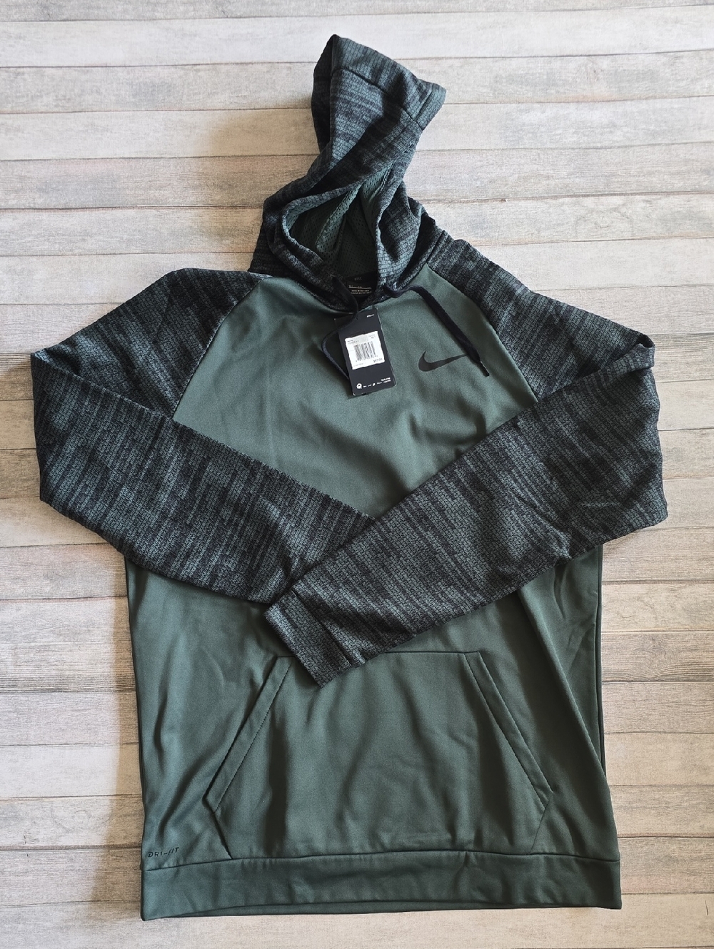 NWT Nike DRI-FIT Olive Green Hooded Pullover w/Black Heathered Sleeves Size XLT